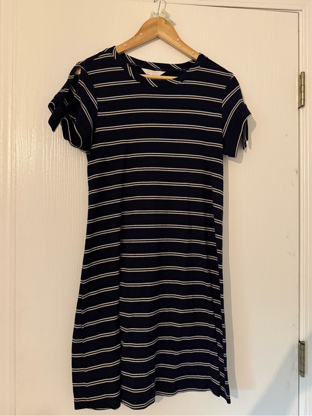 Striped Navy & White Tie-Sleeve Knit Dress